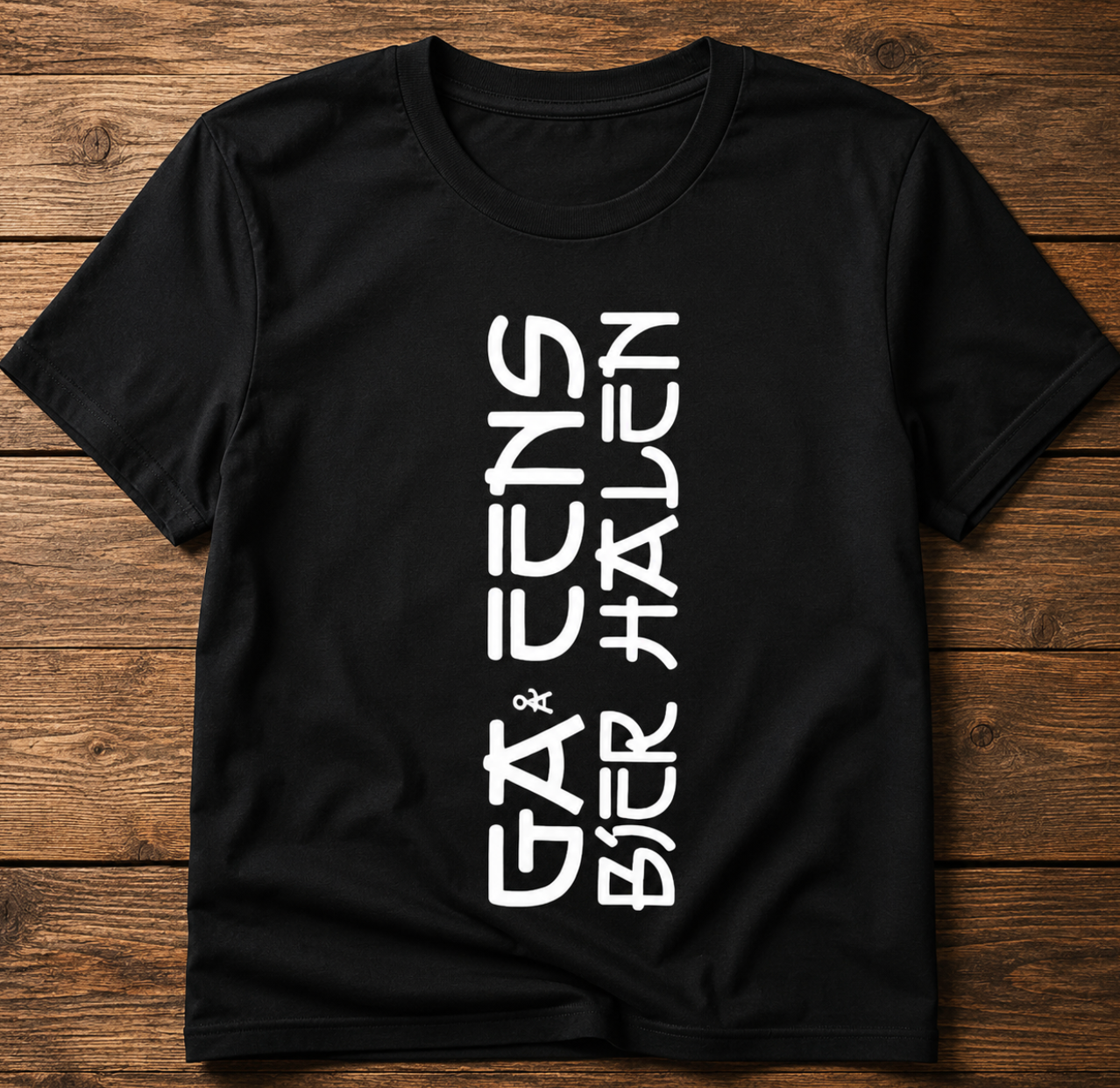 Zwart BaasWear T-shirt met verticale tekst Ga eens bier halen