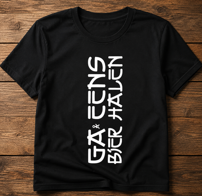 Zwart BaasWear T-shirt met verticale tekst Ga eens bier halen