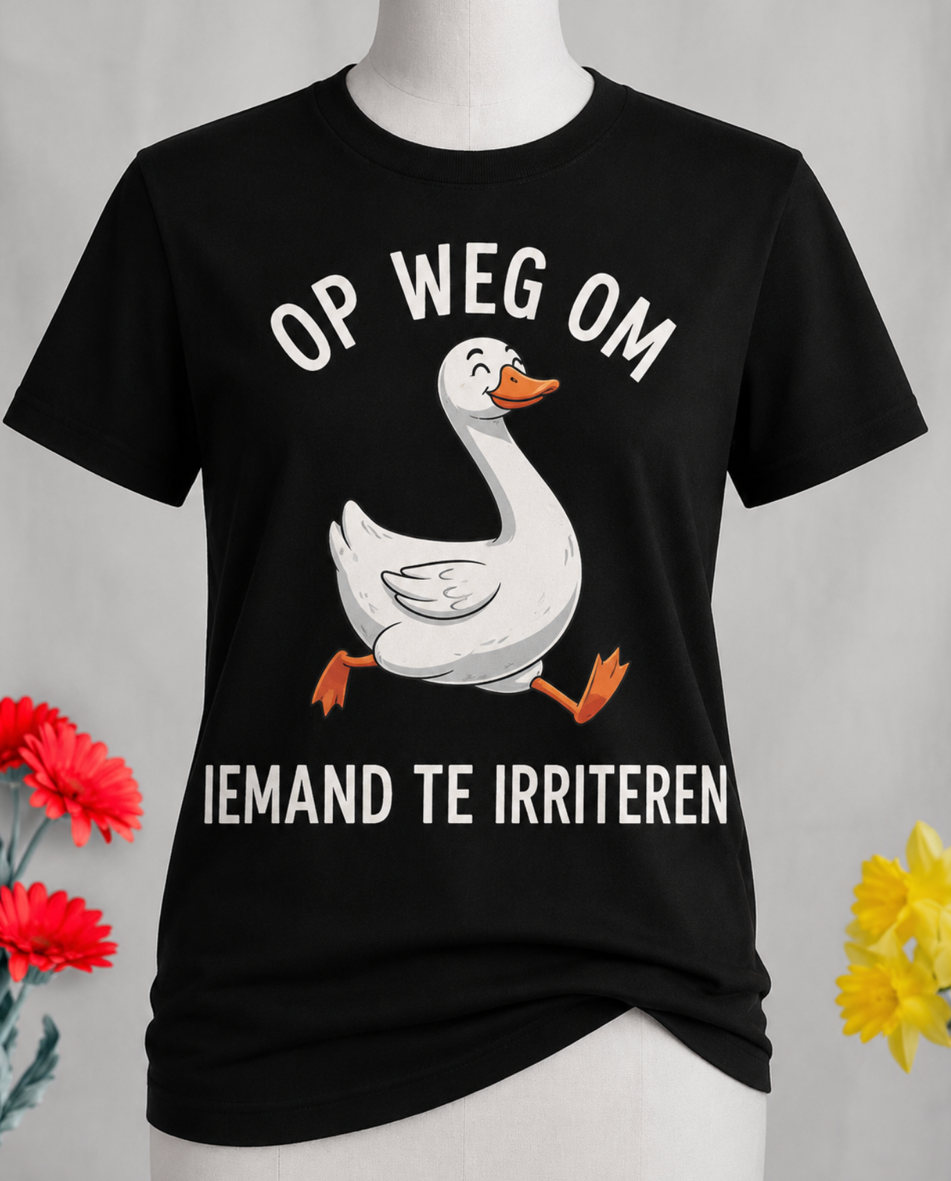 Zwart dames T-shirt met gans en tekst Op weg om iemand te irriteren